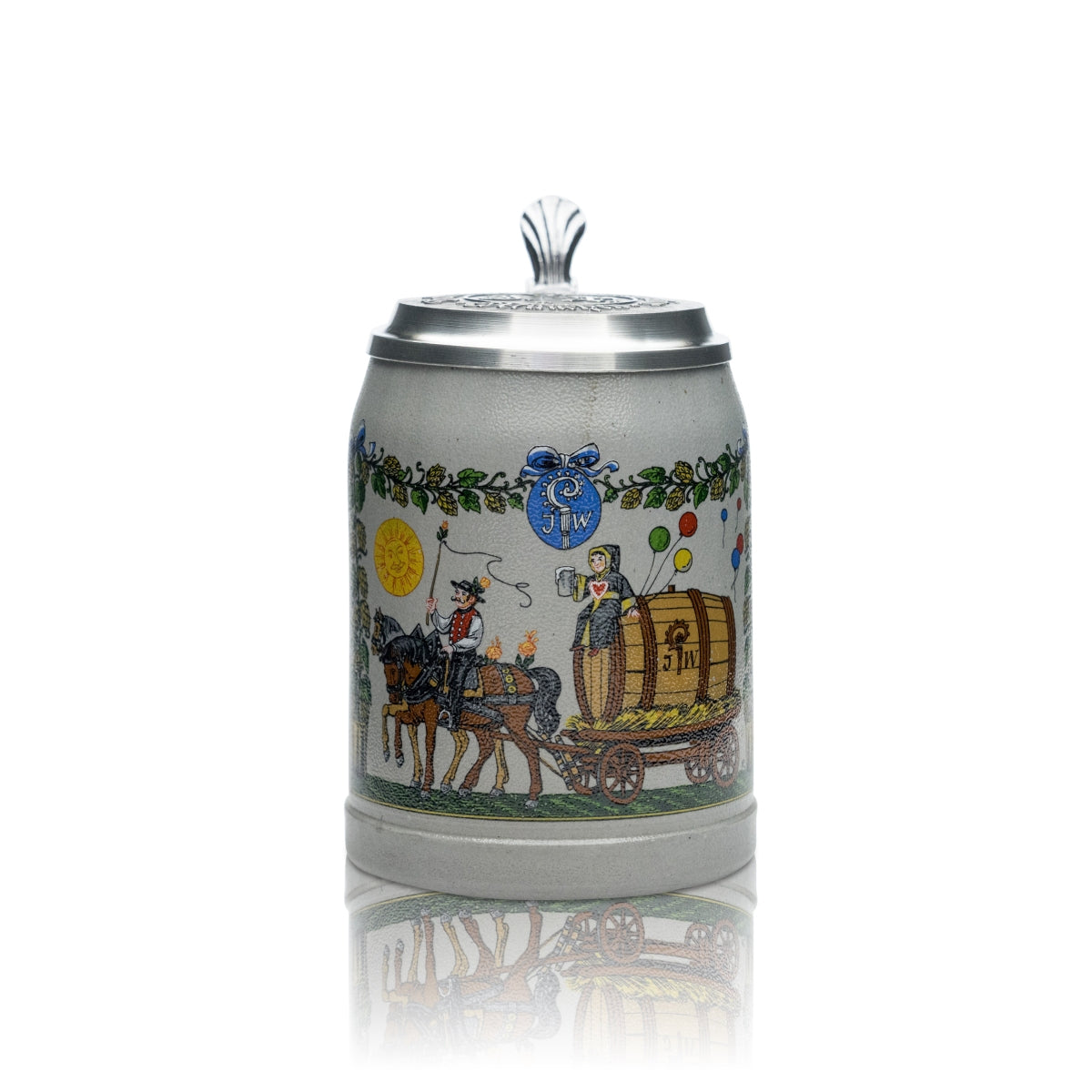 Augustiner Sammler Glas 0,5l Krug Humpen Kutsche Holzfass Zinndeckel Bayern Rar