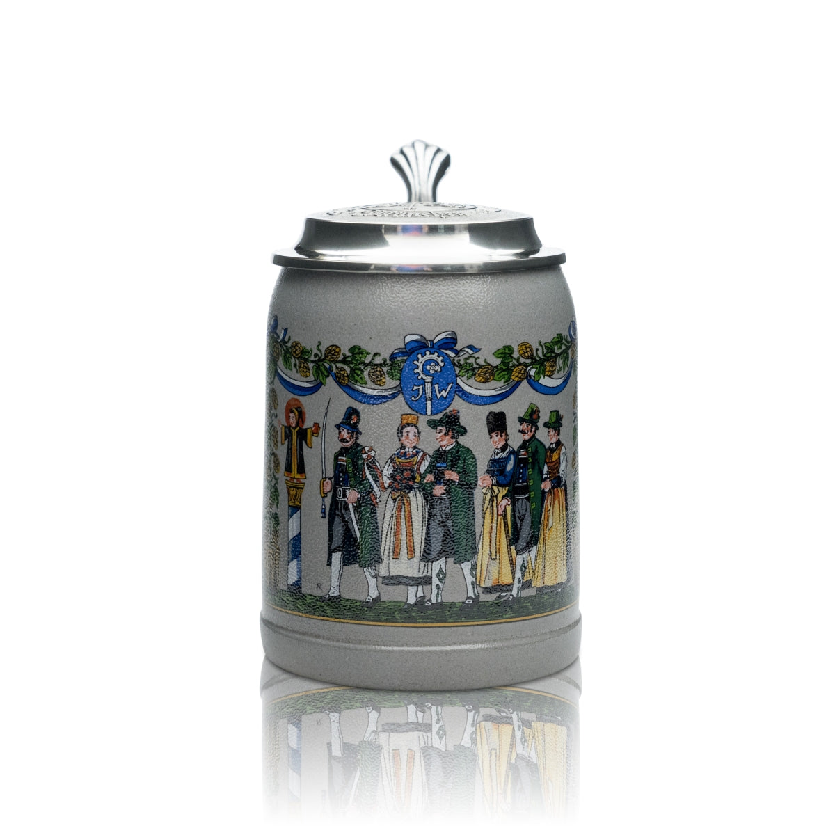 Augustiner Sammler Glas 0,5l Krug Humpen Marsch Frau und Mann Zinndeckel Bayern