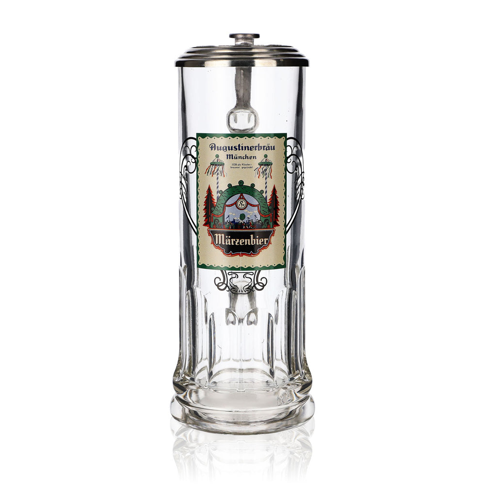 Augustiner Sammlerkrug Glas 0,59l Märzenbier Zinndeckel Humpen Seidel Liebhaber