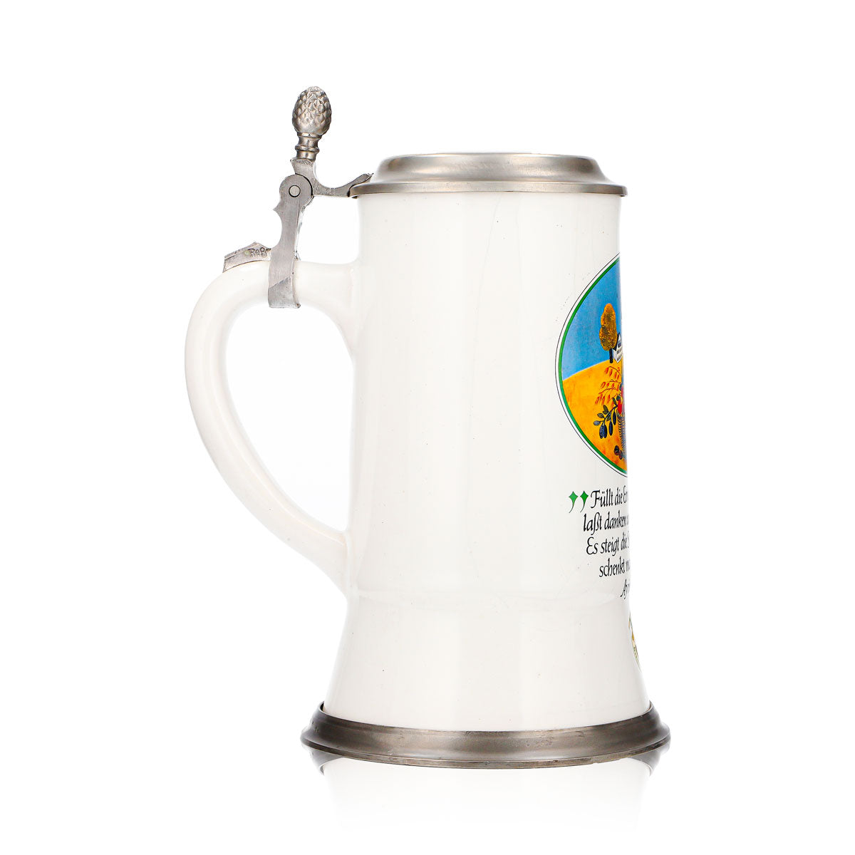Ayinger Bier Glas Tonkrug Bierseidel 0,84l mit Zinndeckel Ernte Motiv Steingut – Ansicht 3