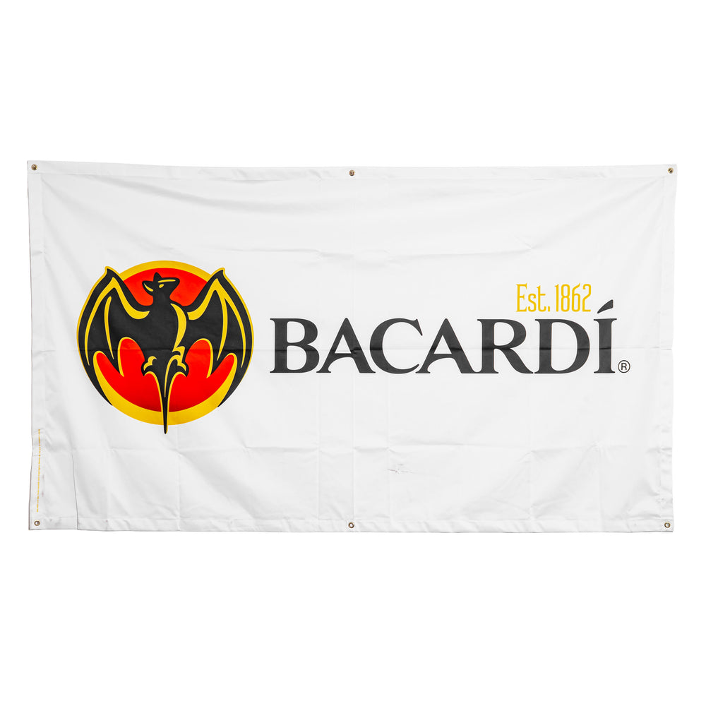 Bacardi Rum Glas Banner 220x125 cm Weiß Logo links Polyester Fahne