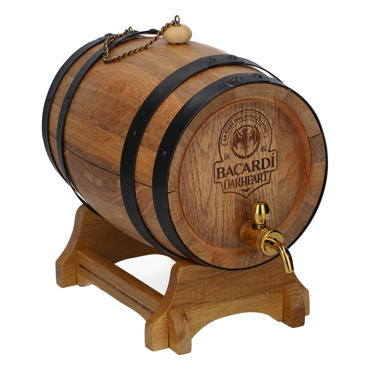 Bacardi Rum Holzfass Set 3l Oakheart Halterung zum Befüllen und Ausschenken