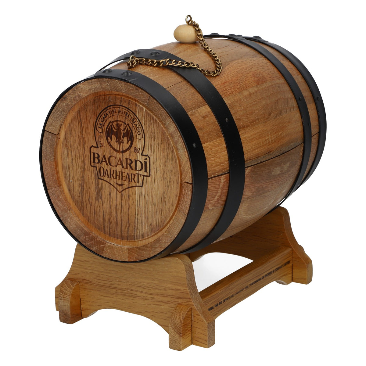 Bacardi Rum Holzfass Set 3l Oakheart Halterung zum Befüllen und Ausschenken – Ansicht 4