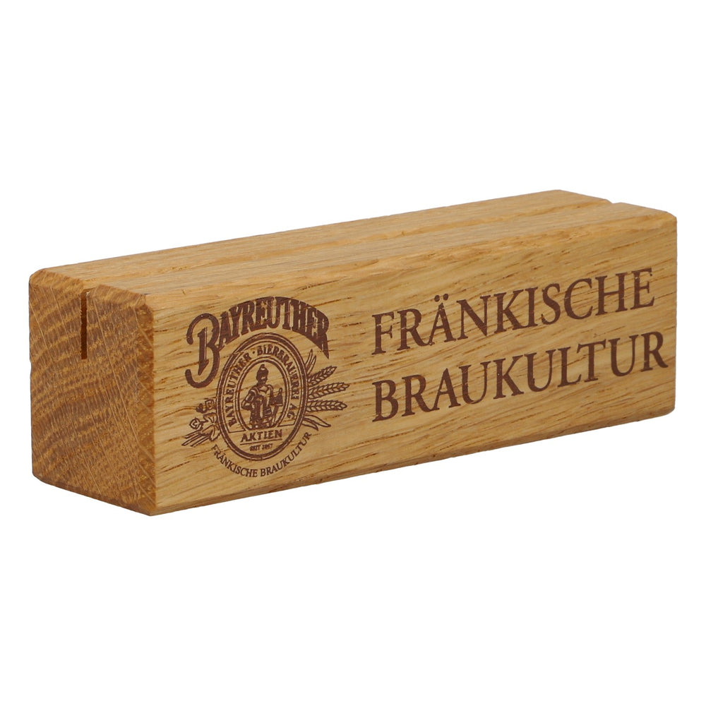 Bayreuther Brauhaus, Zwickel Echtholz Tischaufsteller "Fränkische Braukultur" ne