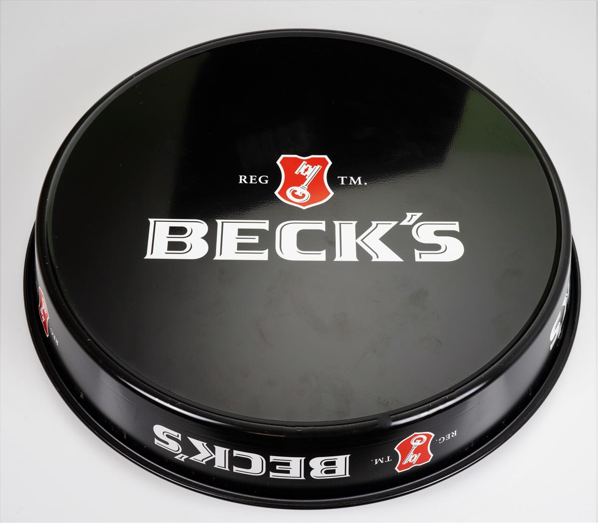 Becks Bier Tablett Serviertablett Kellnertablett Metall Grün hoher Rand – Ansicht 2