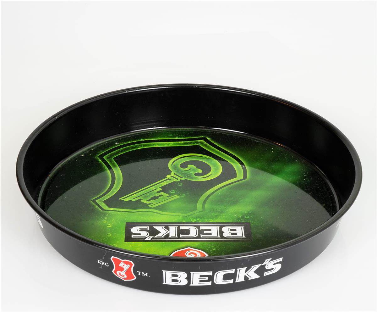 Becks Bier Tablett Serviertablett Kellnertablett Metall Grün hoher Rand – Ansicht 3