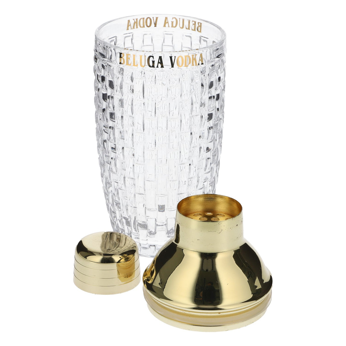 Beluga Vodka Edelstahl Shaker Barmixer Barzubehör Kontur Gold eloxiert Deckel – Ansicht 4