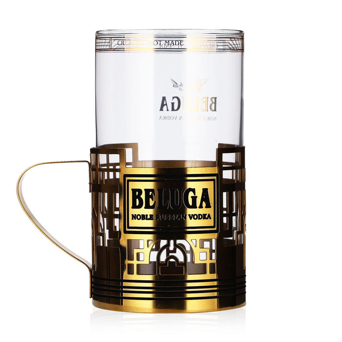 Beluga Vodka Glas 0,28l Becher Highball Glas im goldenem Henkel-Glashalter – Ansicht 3
