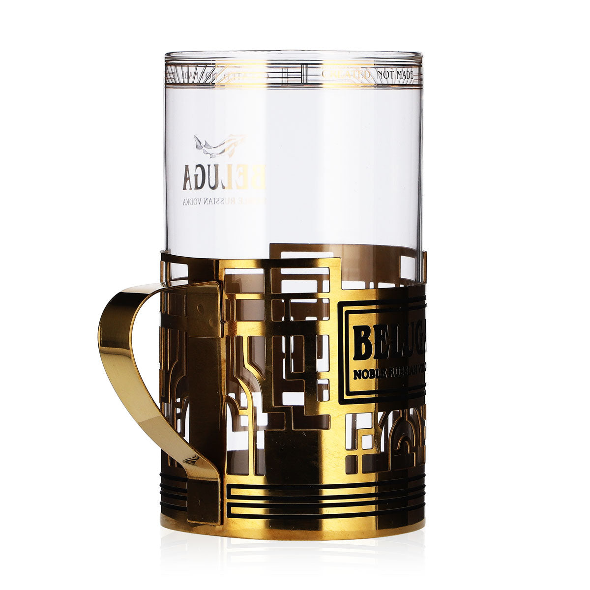 Beluga Vodka Glas 0,28l Becher Highball Glas im goldenem Henkel-Glashalter – Ansicht 4