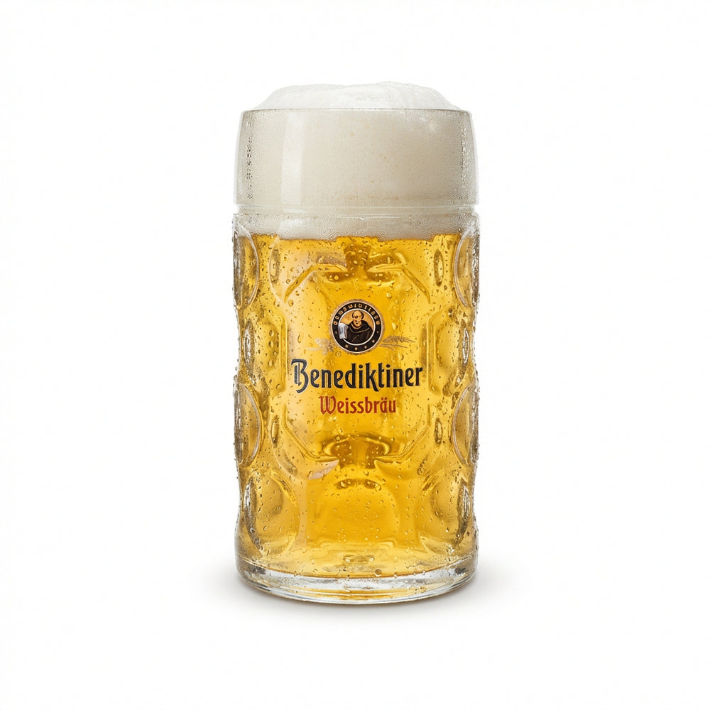 Benediktiner Maßkrug Bierglas 1l Humpen Seidel Konturgläser Brauerei Weissbräu