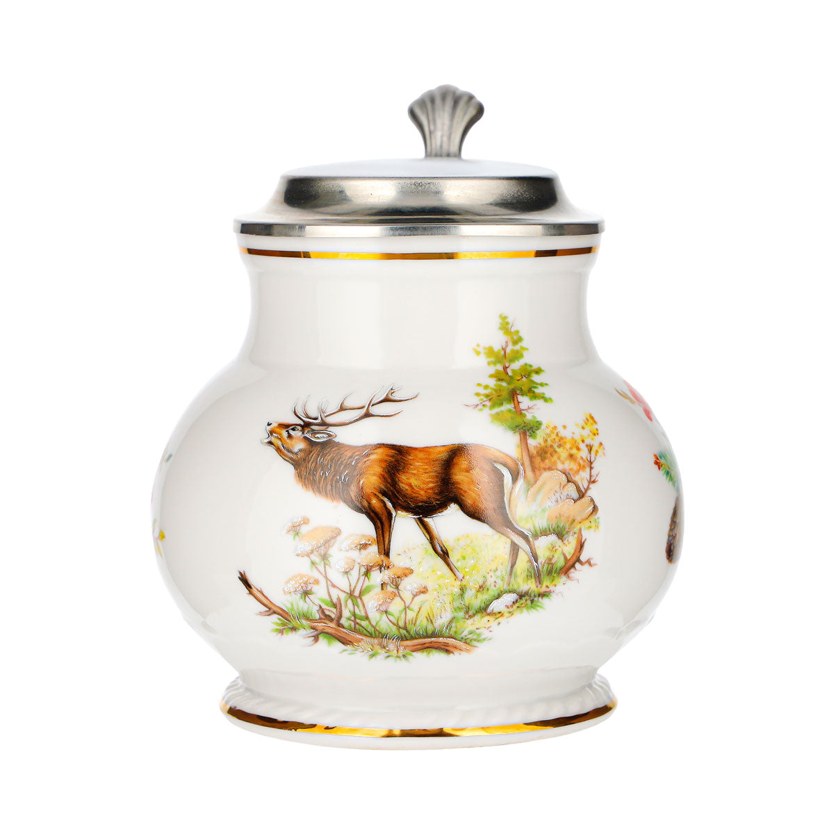 Bierkrug Zinndeckel Reh Motiv Keramik Glas Steingut Sammler Retro