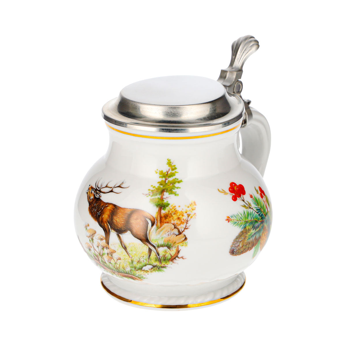 Bierkrug Zinndeckel Reh Motiv Keramik Glas Steingut Sammler Retro – Ansicht 6