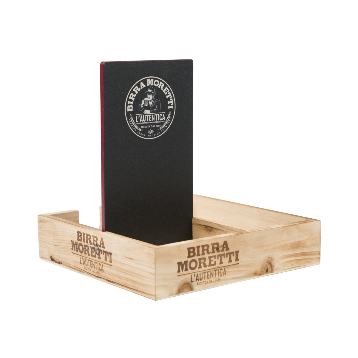 Birra Moretti Bier Tischaufsteller Barcaddy Tablett Menu Gastro Holz Tafel Bar – Ansicht 2