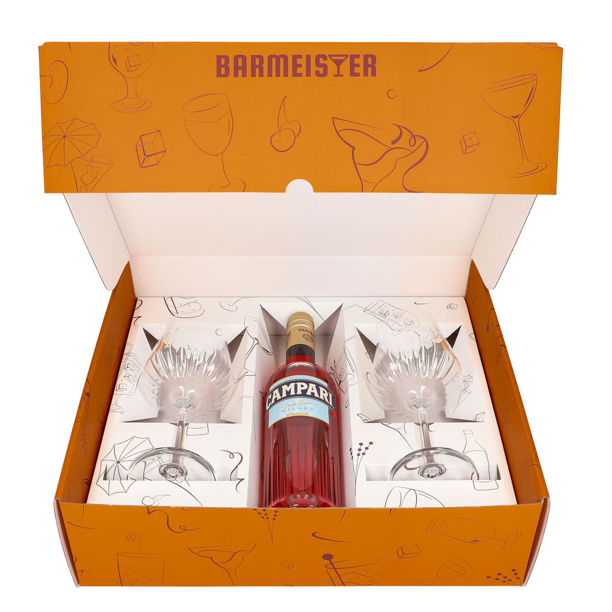 Campari Likör Geschenkset 0,7l Flasche 25 % Vol. + Spritz Gläser Milano–orange – Ansicht 2