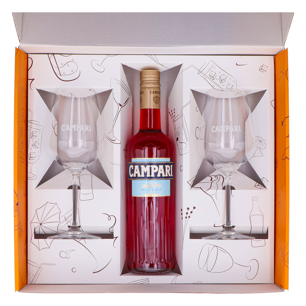 Campari Likör Geschenkset 0,7l Flasche 25 % Vol. + Spritz Gläser Amalfi–orange – Ansicht 3