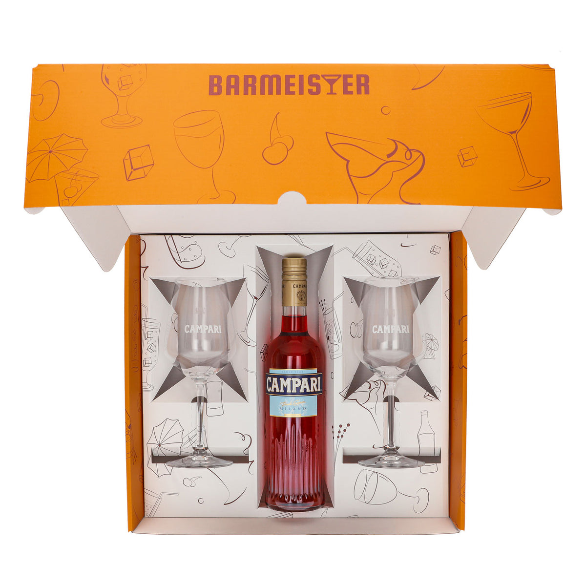Campari Likör Geschenkset 0,7l Flasche 25 % Vol. + Spritz Gläser Amalfi–orange – Ansicht 5