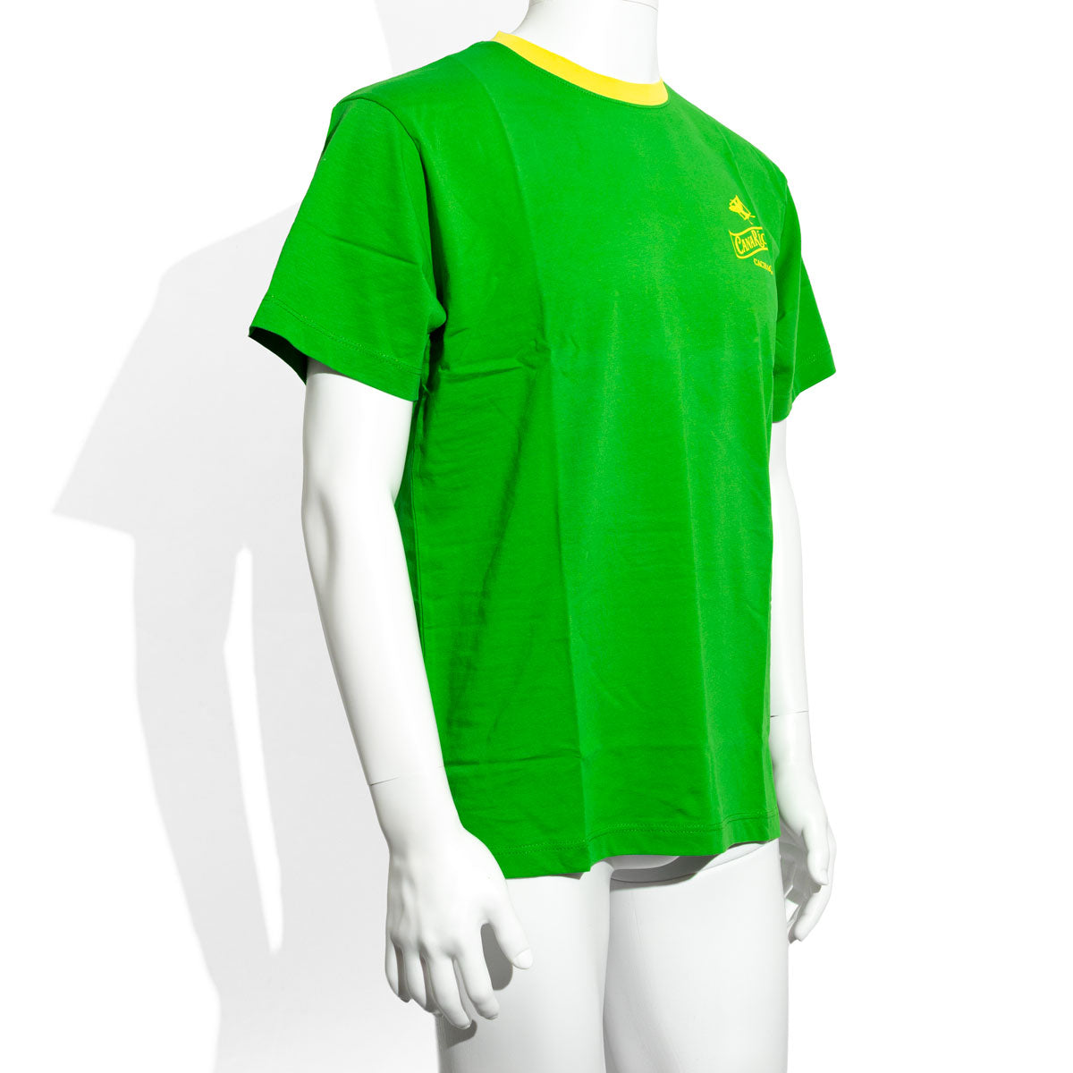 Canario Cachaca T-Shirt Herren grün uni Rund-Ausschnitt gelber Rand Gr. M – Ansicht 2
