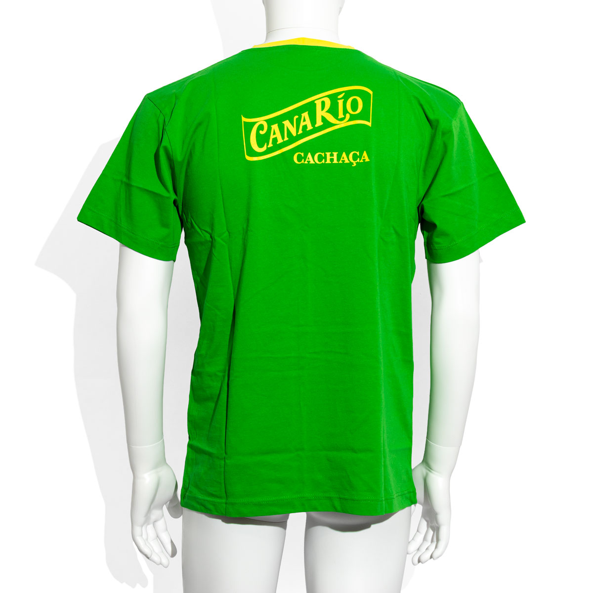 Canario Cachaca T-Shirt Herren grün uni Rund-Ausschnitt gelber Rand Gr. M – Ansicht 3