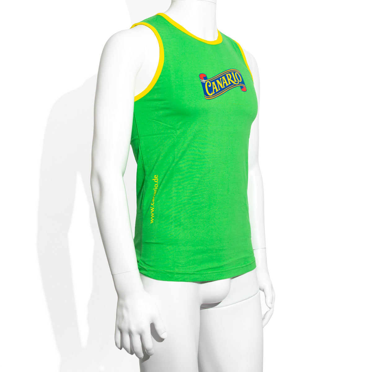 Canario Cachaca T-Shirt Herren hellgrün uni Rund-Ausschnitt gelber Rand Gr. M – Ansicht 2