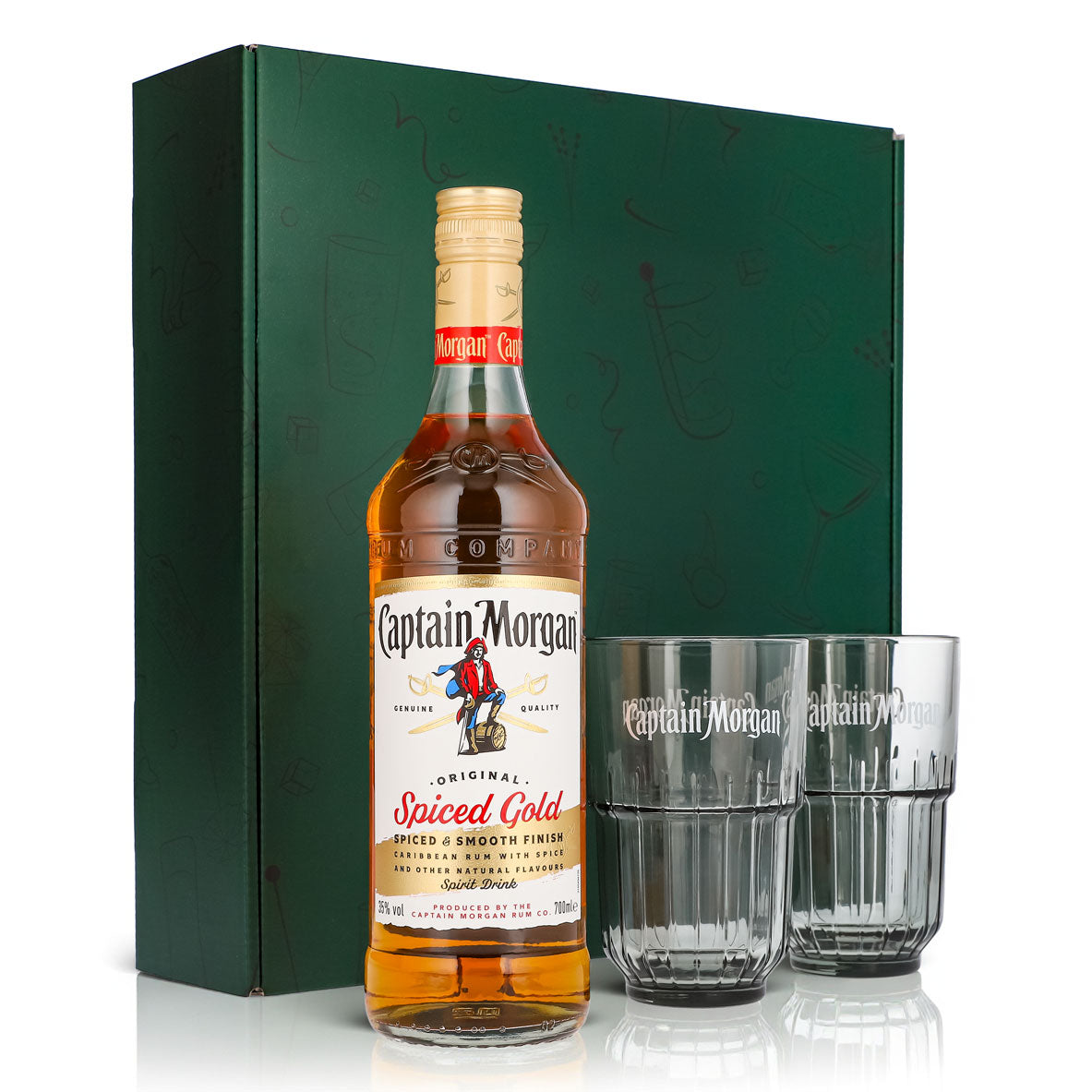 Captain Morgan Geschenksets grün Longdrinkglas Relief