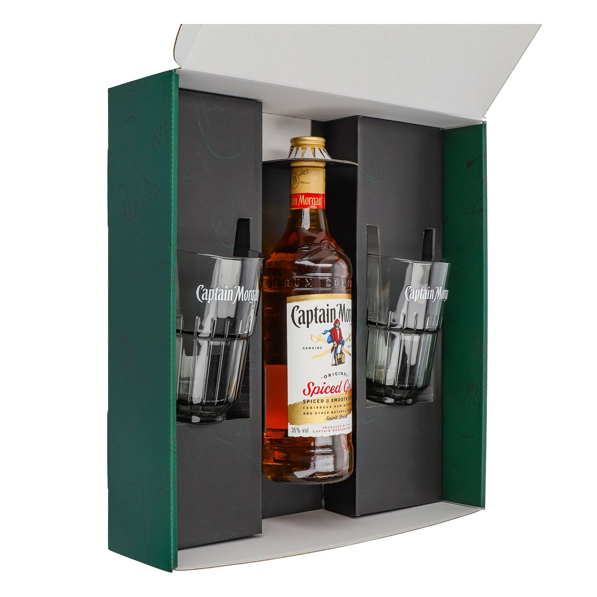 Captain Morgan Geschenksets grün Longdrinkglas Relief – Ansicht 4