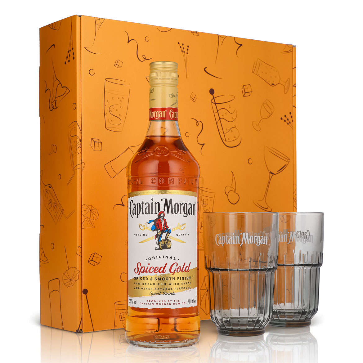 Captain Morgan Geschenksets orange Longdrinkglas Relief