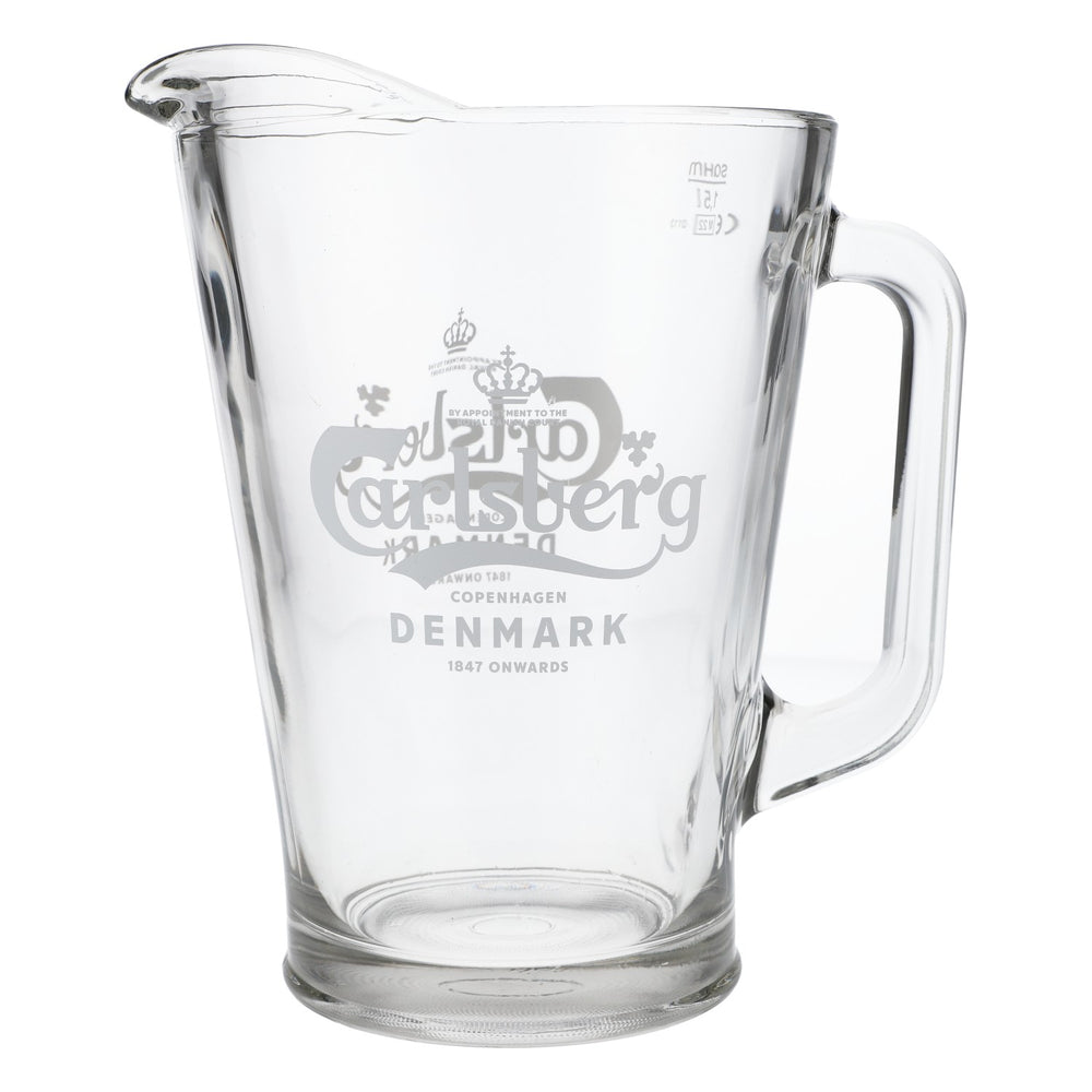 Carlsberg Bier Glas Karaffe Pitcher Echtglas Ausgießer Party Logo Waagerecht