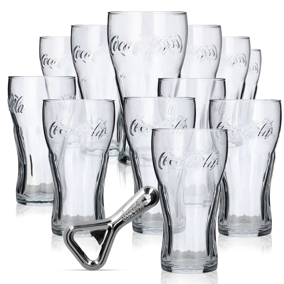Coca Cola Bar Bundle Set II aus 12x Konturgläser 0,3l/0,4l Flaschenöffner
