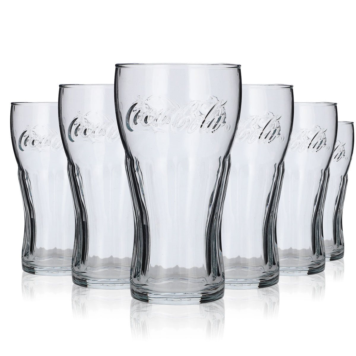 6x Coca Cola Konturglas 0,3l Softdrink Limo Gläser Set Reliefschriftzug Ikonisch – Ansicht 3