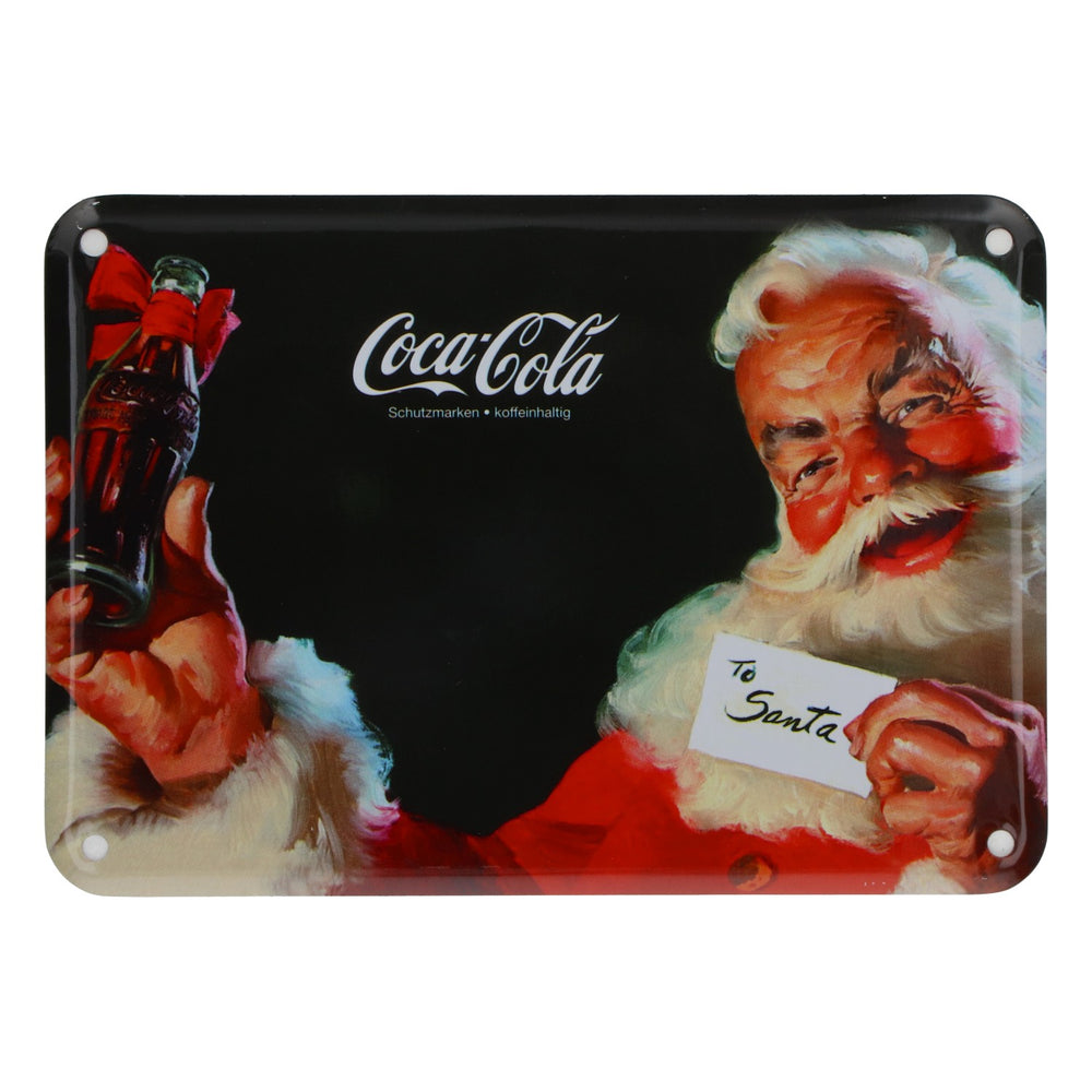 Coca Cola Blechschild Weihnachtsmann To Santa Metall Retro Deko 15x10,5cm