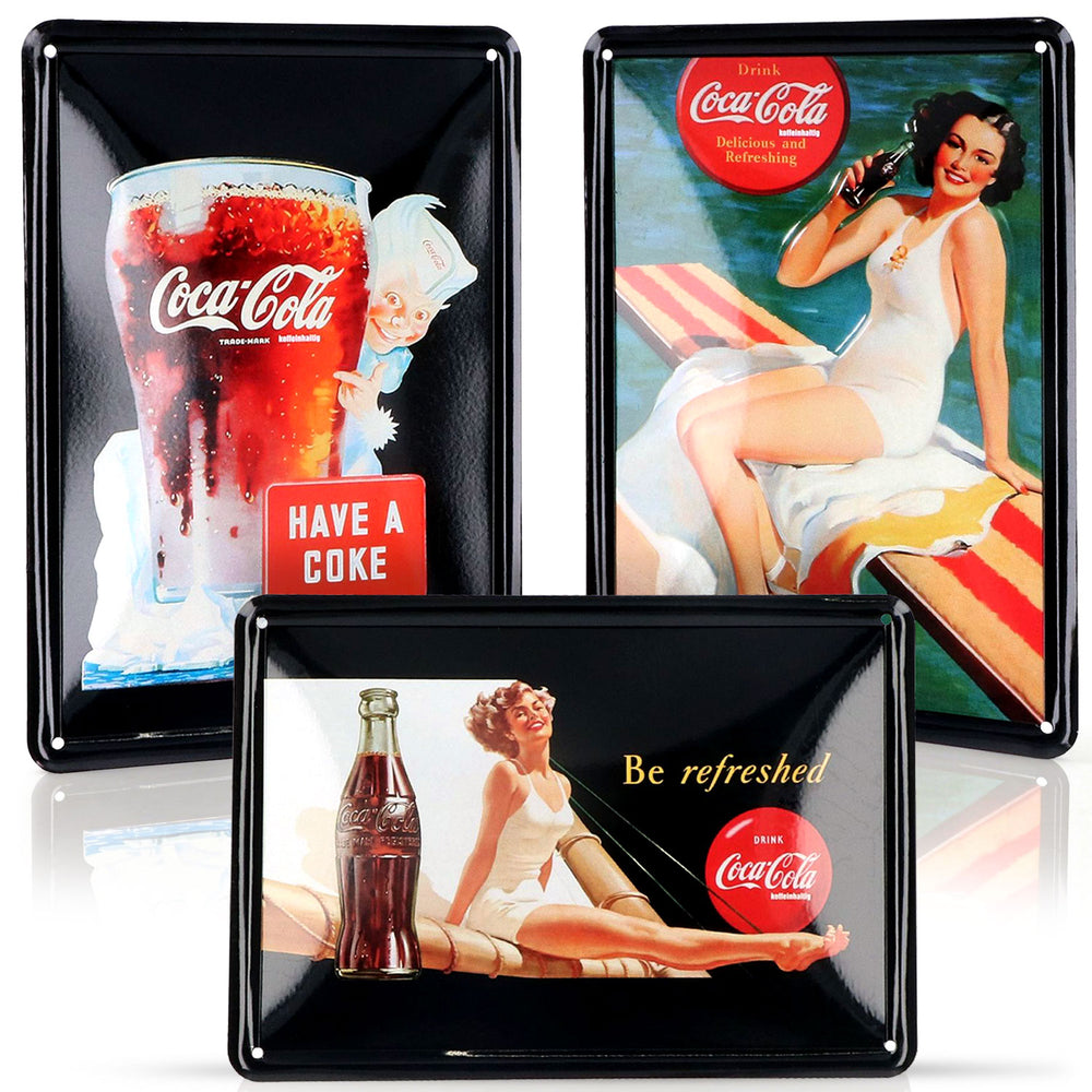 Coca Cola Fan Bundle Set II aus 3x versch.Blechschilder Wanddeko