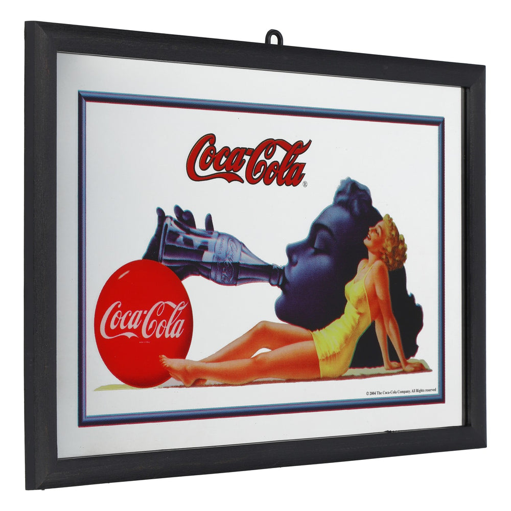 Coca Cola Werbespiegel in Kuststoffrahmen schwarz "Woman of Coca Cola"