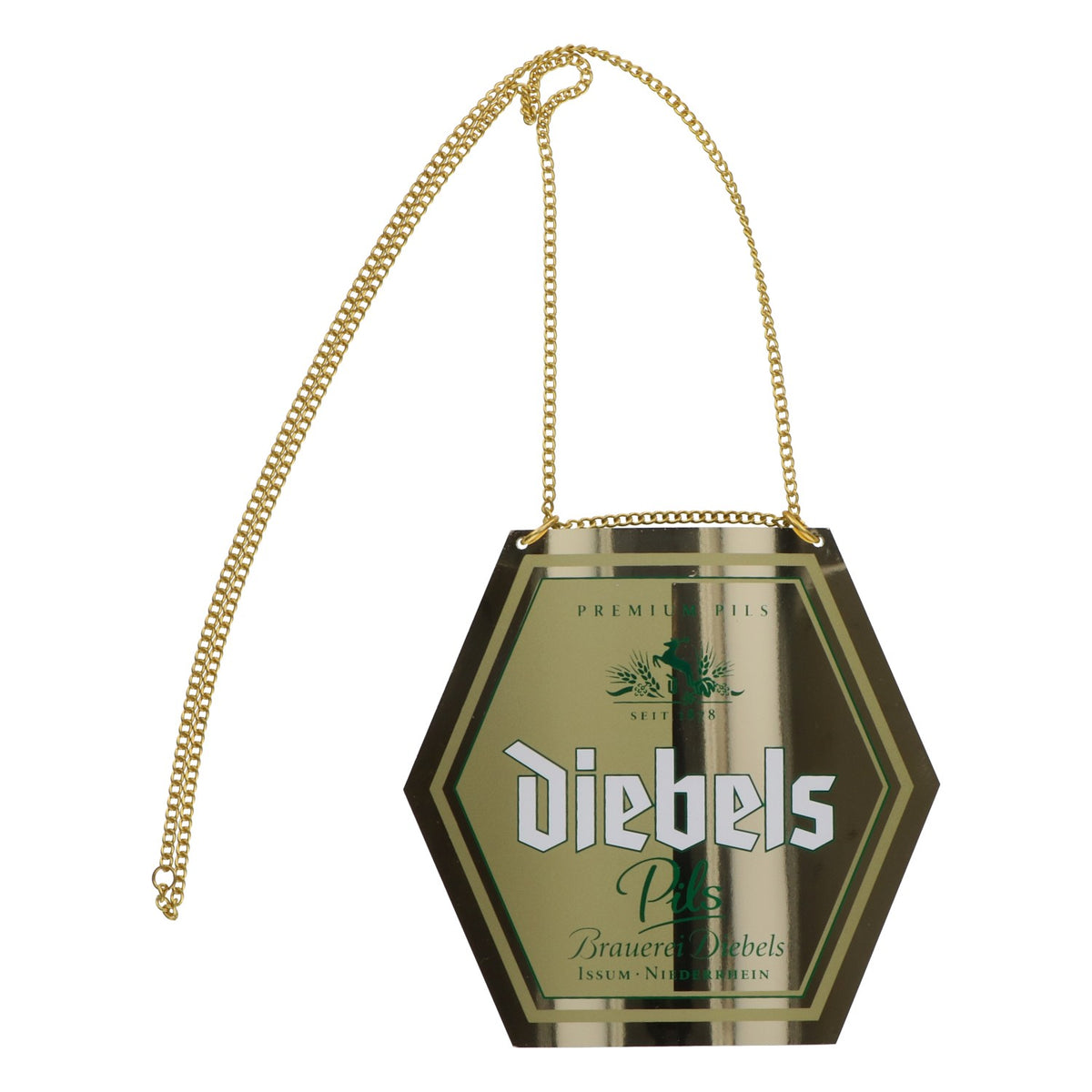 Diebels Bier Zapfhahnschild Bierschild Gold inkl. Goldkette "Diebels Pils"