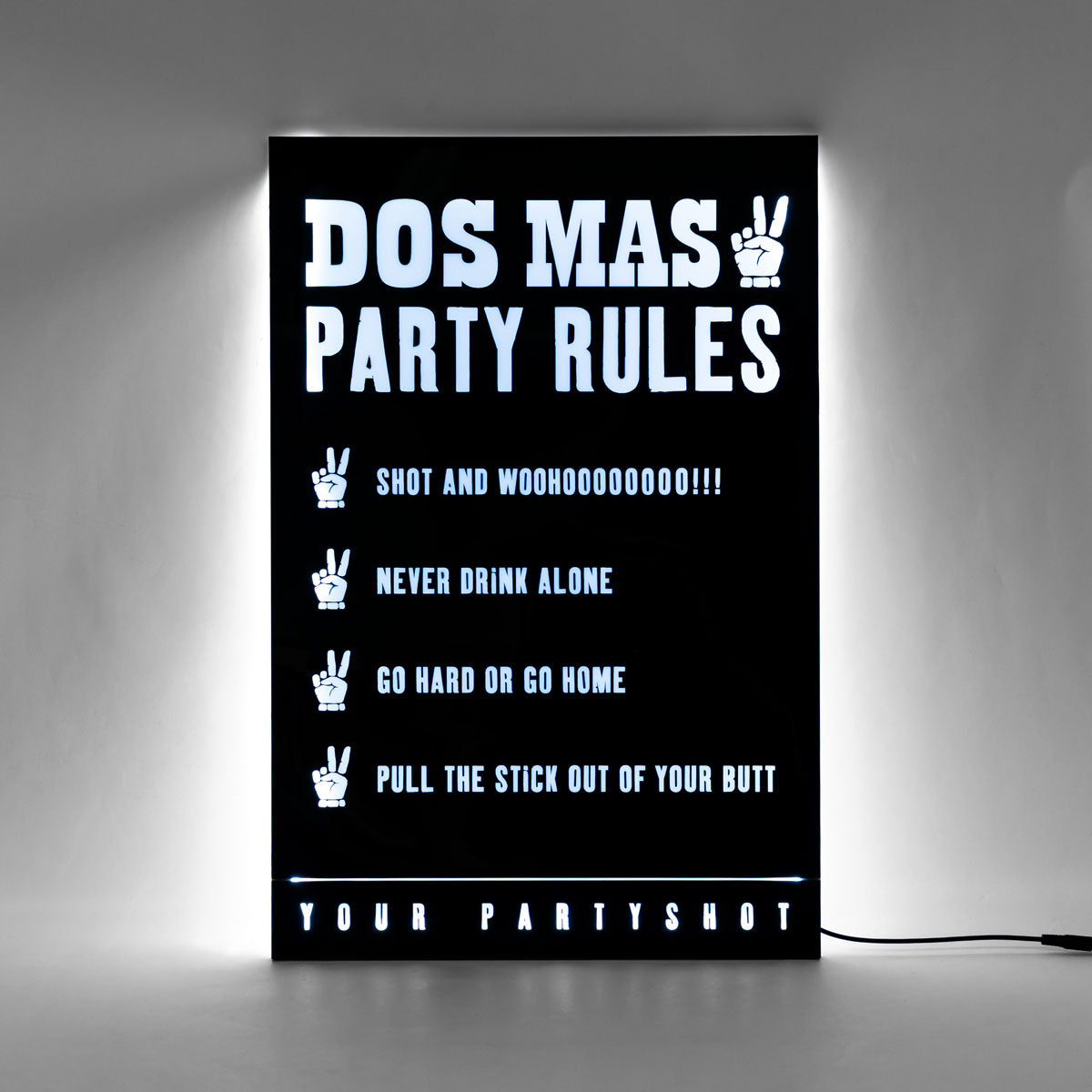 Dos Mas Likör LED Leuchtreklame "Party Rules" inkl. Netzteil Schwarz – Ansicht 3