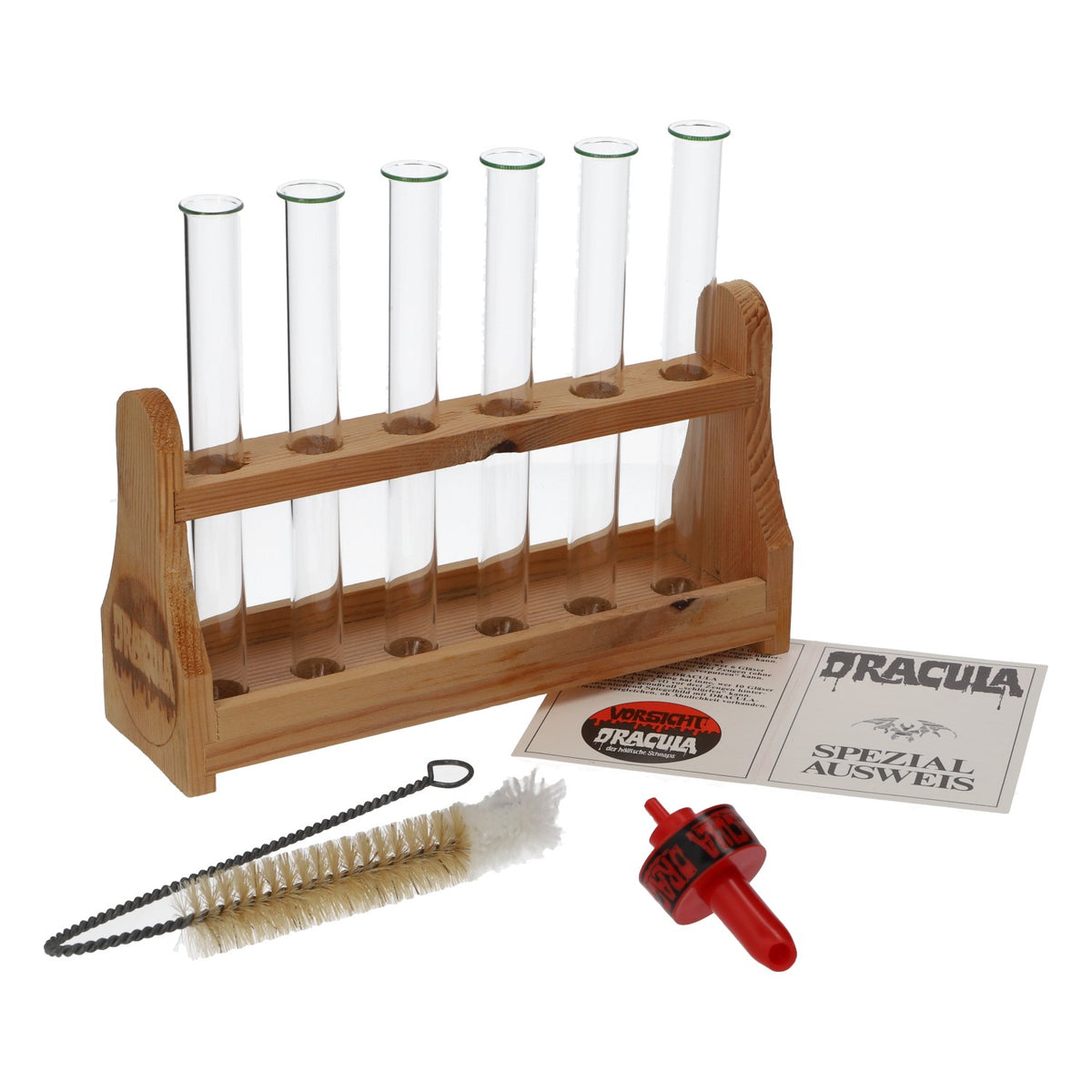 Dracula Likör Shothalter Tringlas-Set 6x Reagenzgläser + Holzhalterung – Ansicht 4