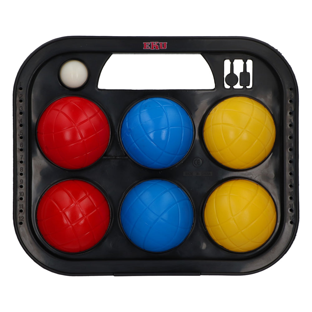 Eku Bier Boccia Set – Outdoor Spiel mit Tragekorb & 6 bunten Kunststoff Kugeln