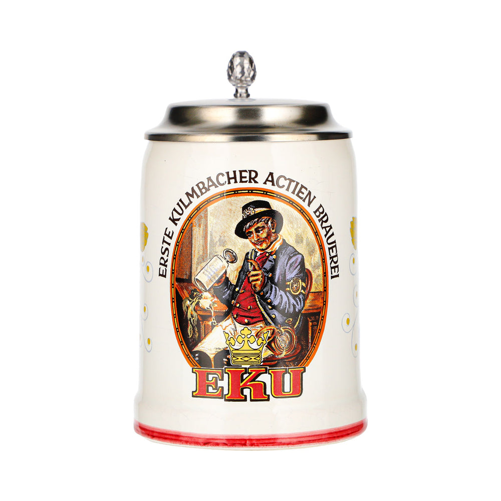 Eku Bierkrug Zinndeckel Glas Erste Kulmbacher Actien Brauerei Keramik