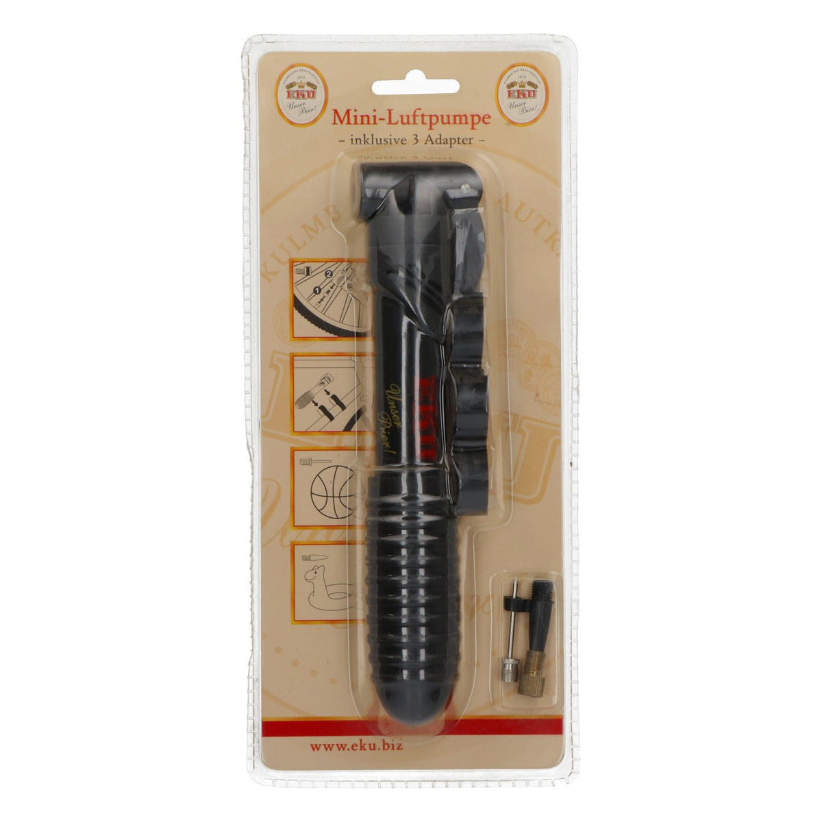 Eku Mini Luftpumpe schwarz Fahrrad Ball Freizeit inkl 3 Adapter