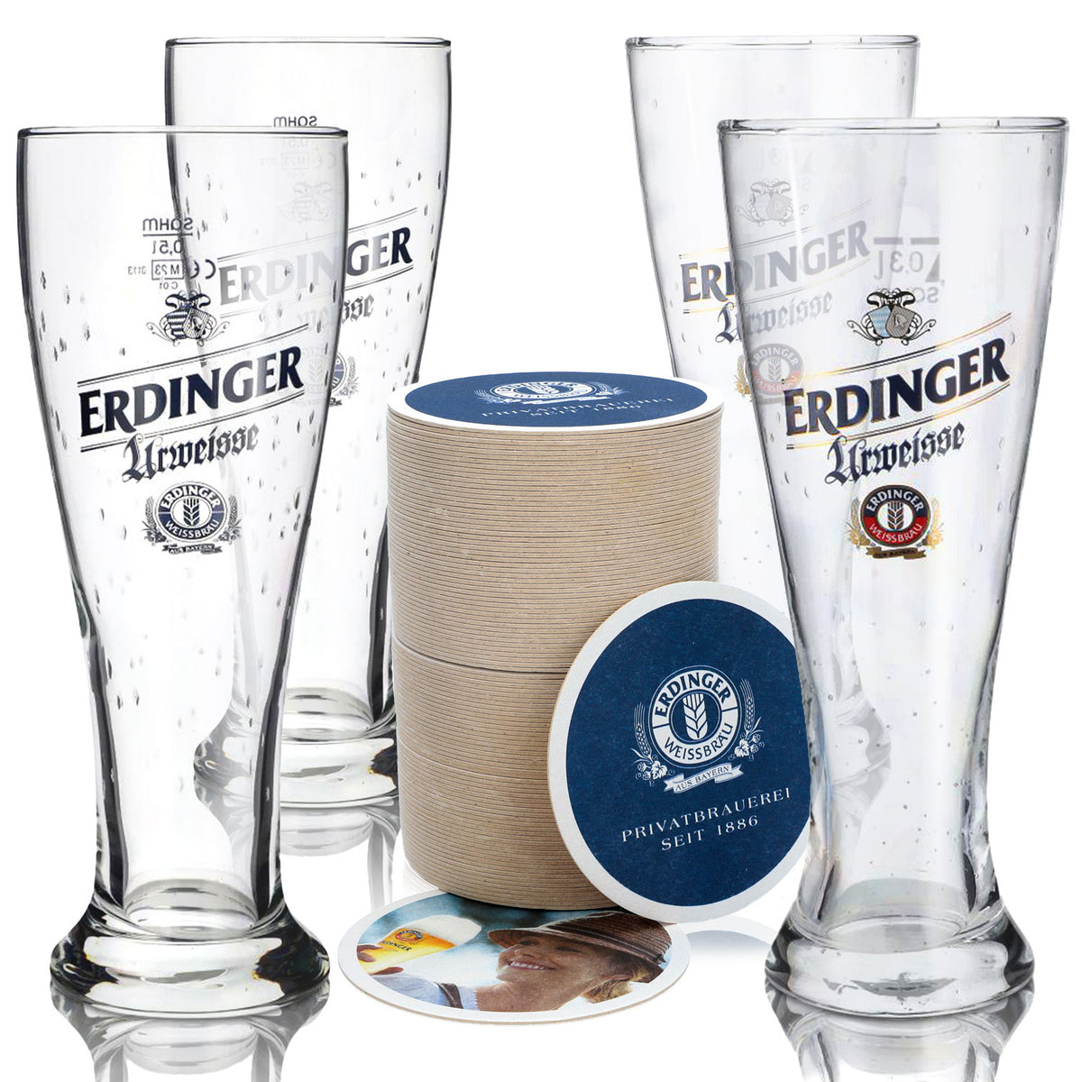Erdinger Bier Bar Bundle Set I aus 4x Biergläser 0,5l/0,3l Mundgeblasen
