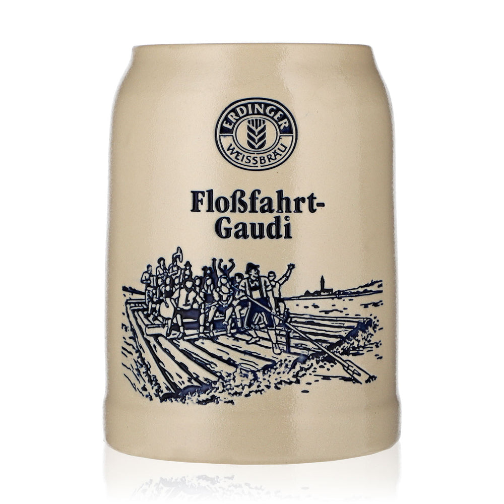 Erdinger Bier Glas Krug 0,69l Tonkrug Floßfahrt-Gaudi Stein