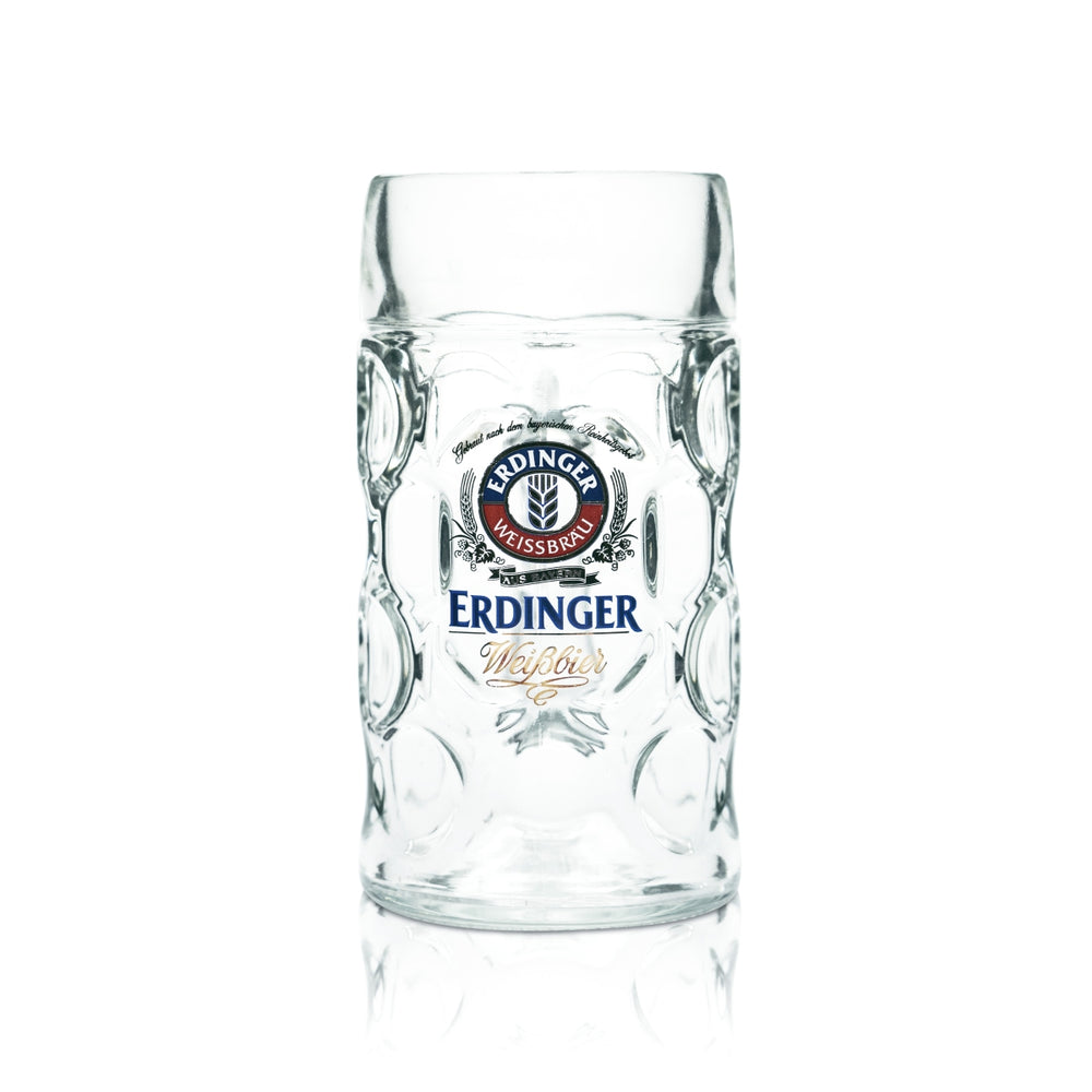 Erdinger Weißbräu Maßkrug 1,0 l – Punktseidel Humpen Glas mit Logo & Eichstrich