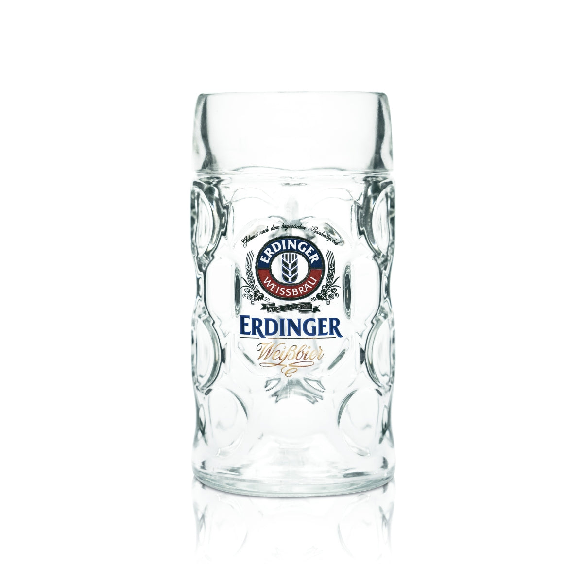 Erdinger Weißbräu Maßkrug 1,0 l – Punktseidel Humpen Glas mit Logo & Eichstrich