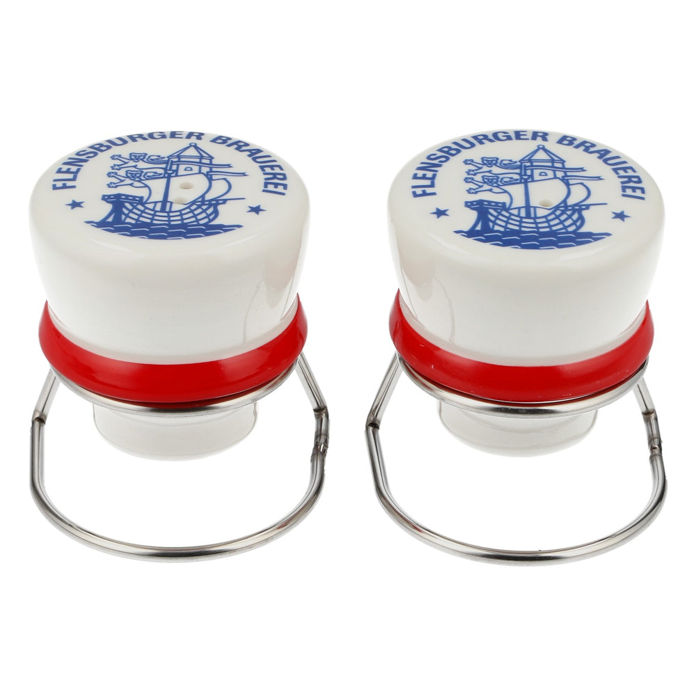Flensburger Pilsener FLENS Salz und Pfeffer Streuer "Bügelverschluß Plopper"