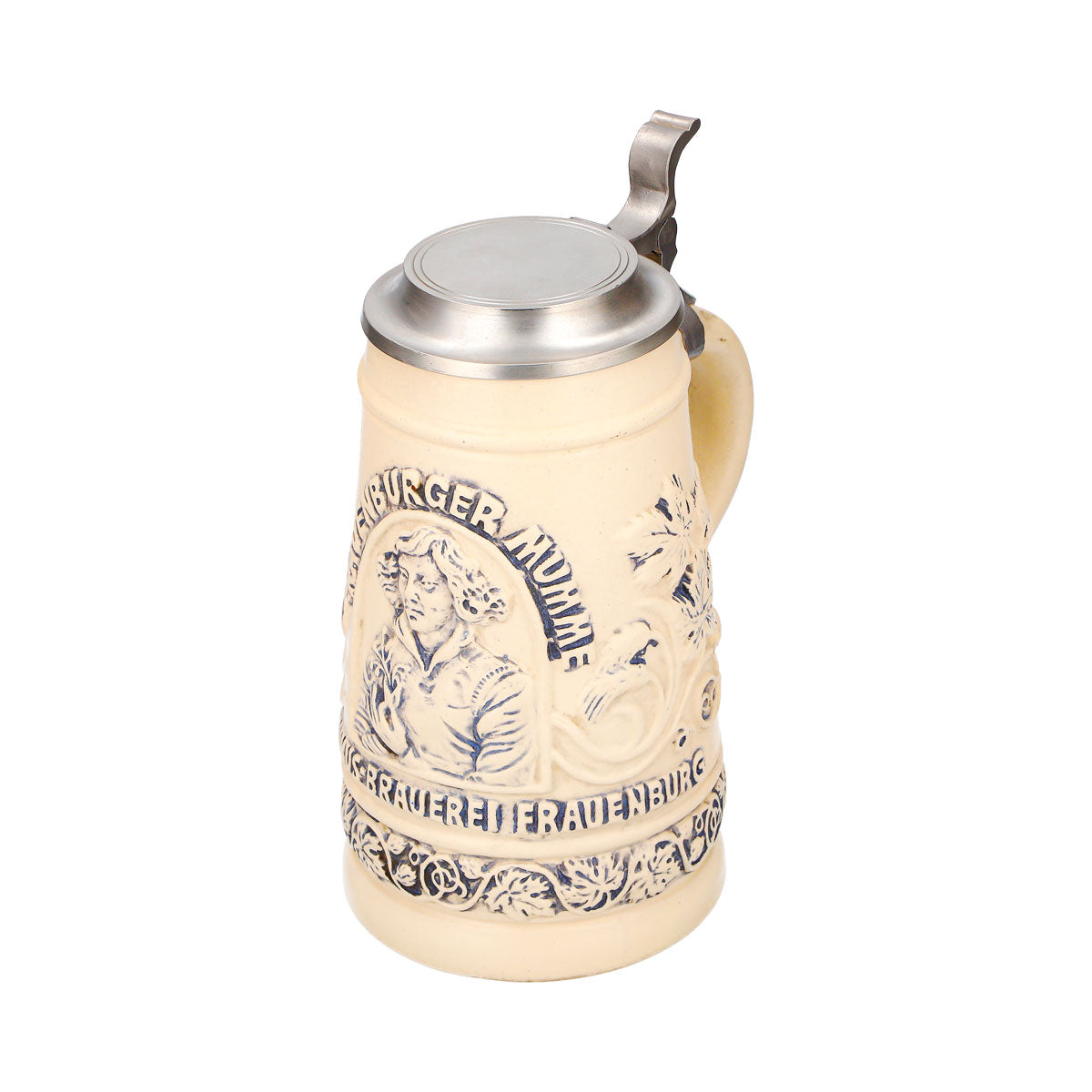 Frauenburger Mumme Bier Glas Tonkrug 0,74l mit Zinndeckel Ton Copernikus Relief – Ansicht 6