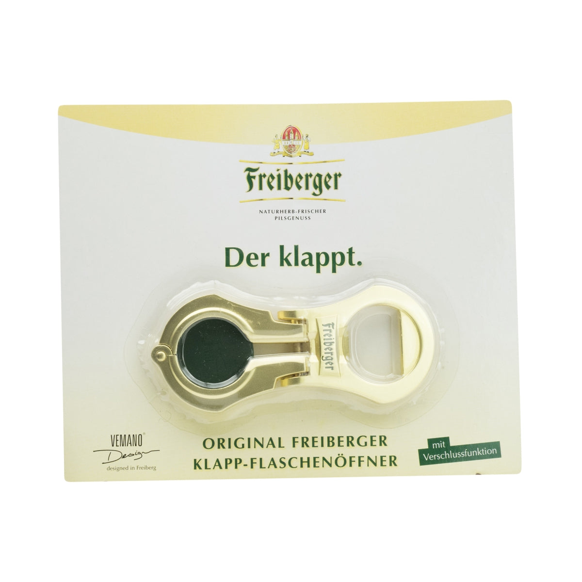 Freiberger Bier Flaschenöffner Kapselheber Hebelöffner Klappbar gold