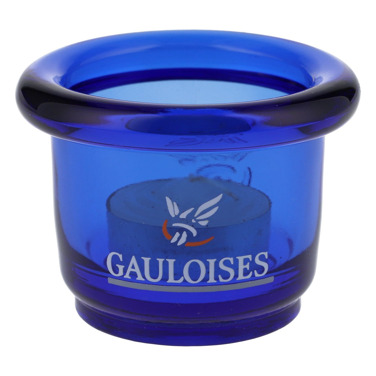 Gauloises Zigaretten Glas Windlicht Teelicht rund blau kleine Ausführung