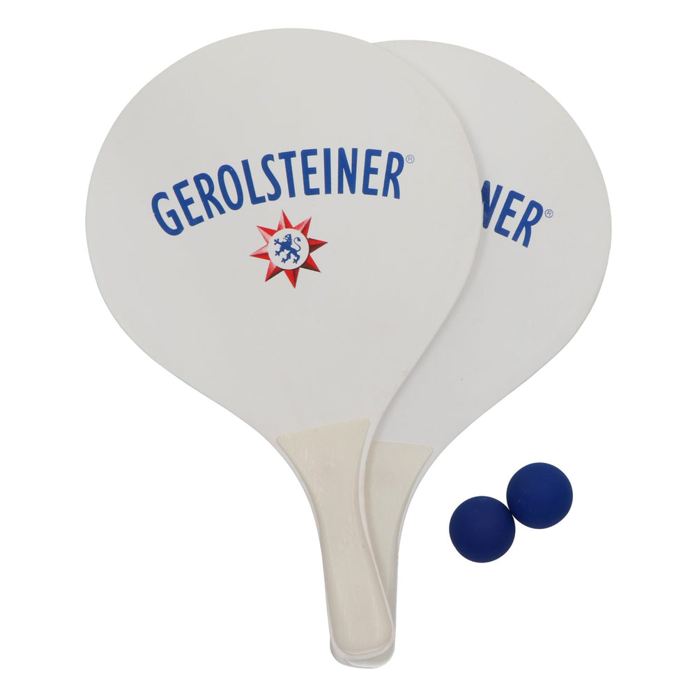 Gerolsteiner Wasser Beachball Set Spiel Strandtennis 2 Schläger 2 Bälle