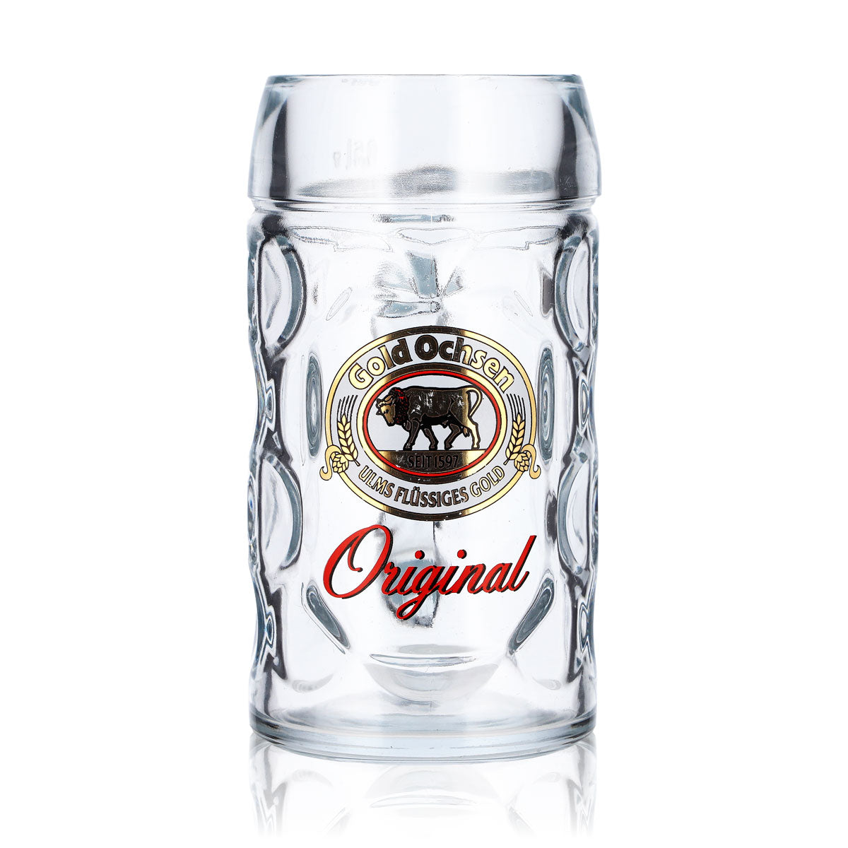 Gold Ochsen Bier Glas 0,5l Krug Weiß goldenes Logo