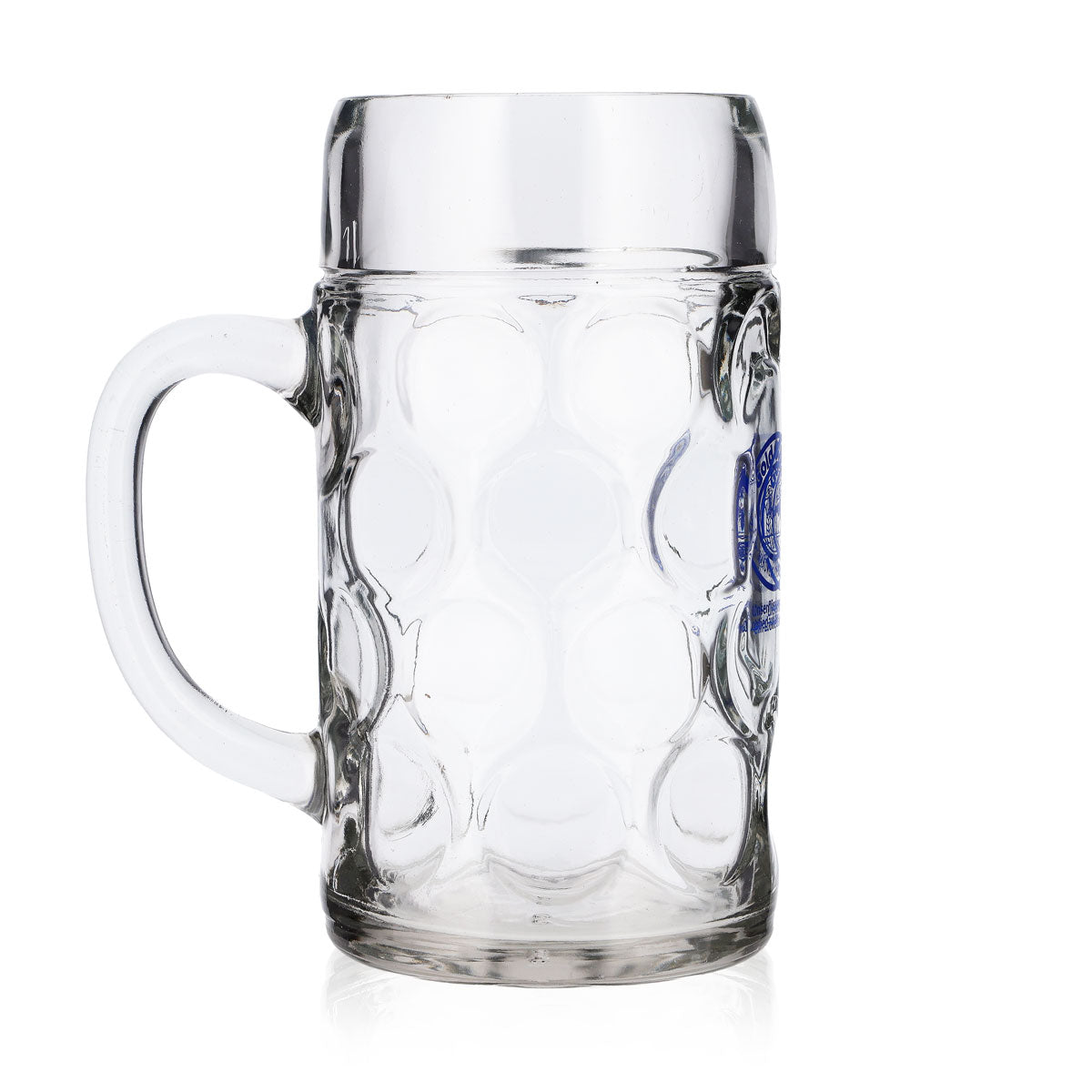 Gold Ochsen Bier Glas 1l Krug Blaues Logo – Ansicht 3