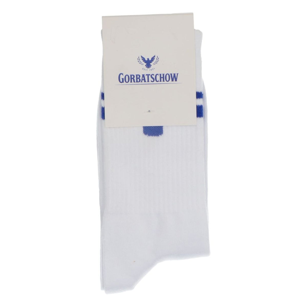 Gorbatschow Socken Strümpfe Crew Socks Weiß Blaue Streifen Unisex Gr 37-41